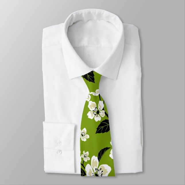 CHERRY BLOSSOM - SAKURA (MATCHA GREEN) TIE (Tied)