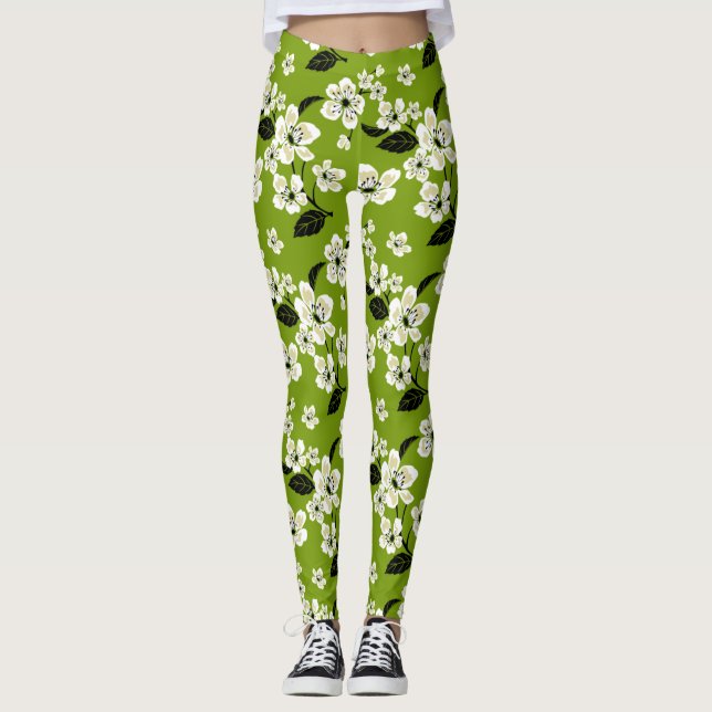 CHERRY BLOSSOM - SAKURA (MATCHA) LEGGINGS (Front)