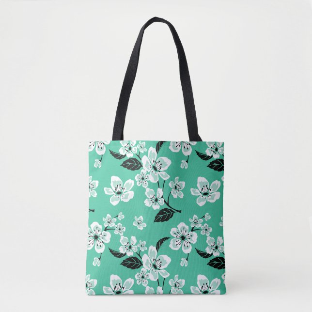 CHERRY BLOSSOM - SAKURA (MINT) TOTE BAG (Front)