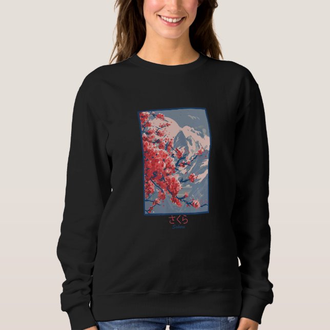Cherry Blossom Sakura Mountains Sweatshirt (Front)