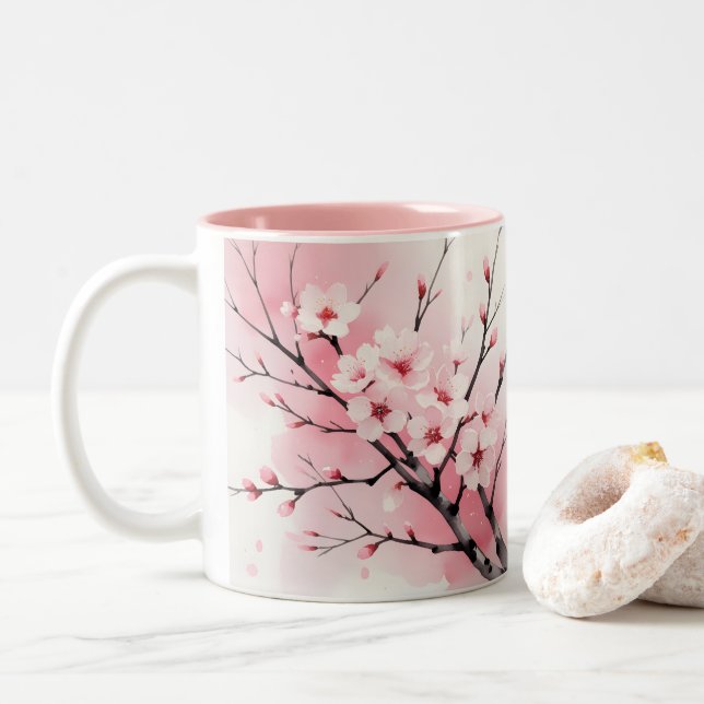 Cherry Blossom Sakura Mug | Elegant Pink Watercolo (With Donut)