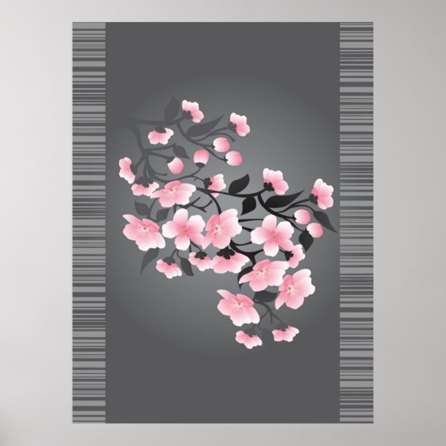 Cherry blossom (Sakura) on a grey background Poster (Front)