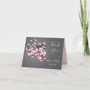 Cherry blossom (Sakura) on grey Wedding Thank You Invitation