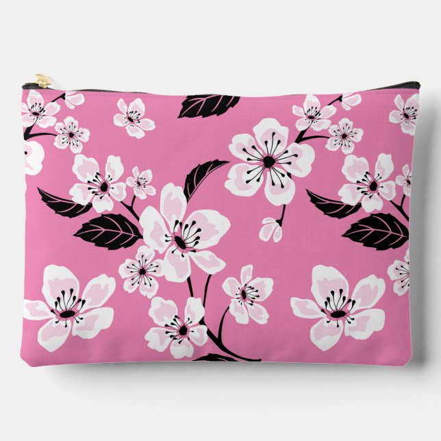 CHERRY BLOSSOM - SAKURA PATTERN IN LITE PINK ACCESSORY POUCH (Front)