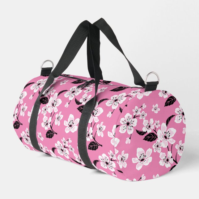 CHERRY BLOSSOM - SAKURA PATTERN IN LITE PINK DUFFLE BAG (Left Corner)