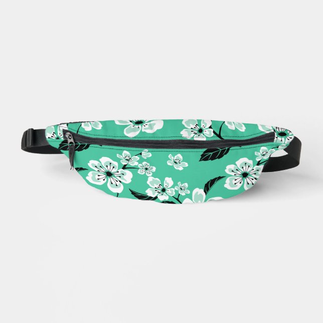 CHERRY BLOSSOM - SAKURA PATTERN IN MINT BUM BAGS (Front)