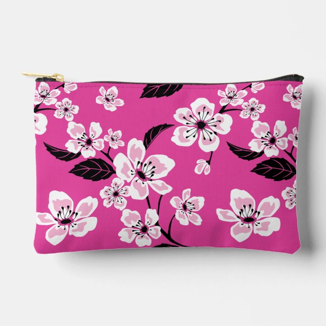 CHERRY BLOSSOM - SAKURA PATTERN IN PINK ACCESSORY POUCH (Front)