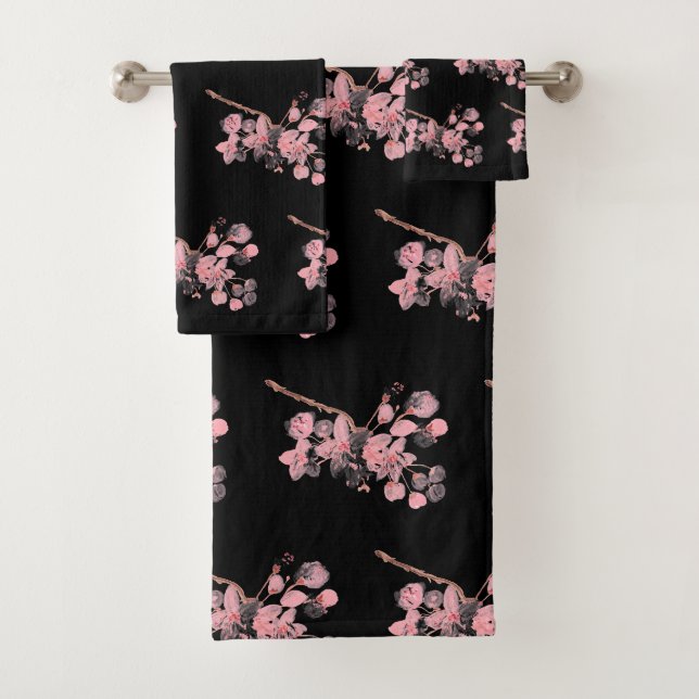 Cherry blossom Sakura Pink Floral Japanese Asia Ba Bath Towel Set (Insitu)