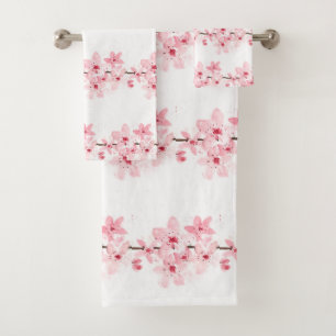 Cherry blossom Sakura Pink Floral Japanese Asia Ba Bath Towel Set