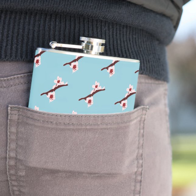 Cherry Blossom, Sakura, Pink Floral Pattern Hip Flask (In Situ)
