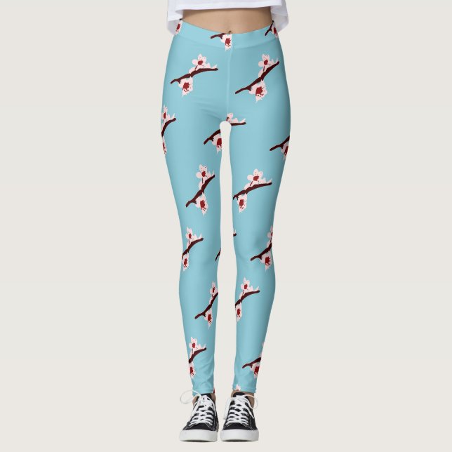 Cherry Blossom, Sakura, Pink Floral Pattern Leggings (Front)