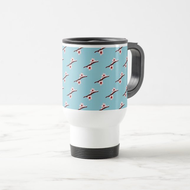 Cherry Blossom, Sakura, Pink Floral Pattern Travel Mug (Front Right)