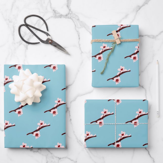 Cherry Blossom, Sakura, Pink Floral Pattern Wrapping Paper Sheet (Front)