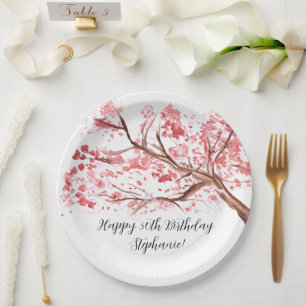 Cherry blossom Sakura Pink Floral Pretty Birthday Paper Plate