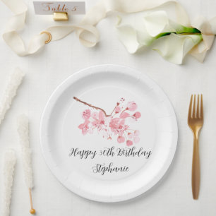 Cherry blossom Sakura Pink Floral Pretty Birthday  Paper Plate