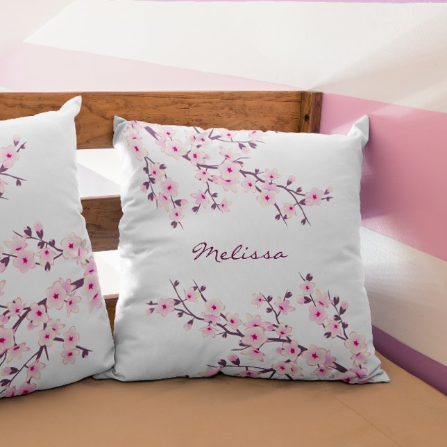 Cherry Blossom (Sakura) Pink White Add Name Cushion (Creator Uploaded)