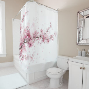 Cherry Blossom Sakura Pink White Pastel Floral Shower Curtain