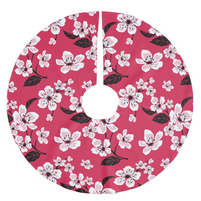CHERRY BLOSSOM - SAKURA (RED) BRUSHED POLYESTER TREE SKIRT (Front)