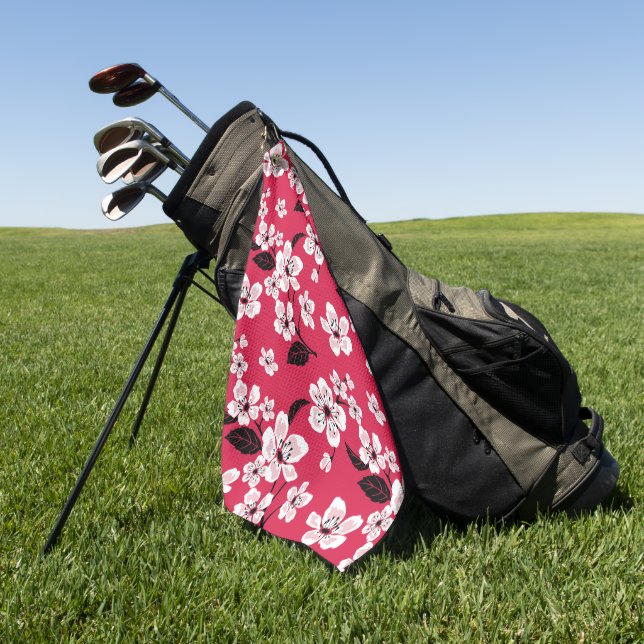 CHERRY BLOSSOM - SAKURA (RED) GOLF TOWEL (Green)