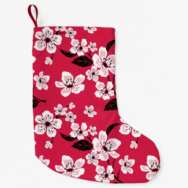 CHERRY BLOSSOM - SAKURA (RED) SMALL CHRISTMAS STOCKING (Front)