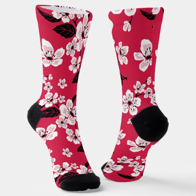 CHERRY BLOSSOM - SAKURA (RED) SOCKS (Angled)