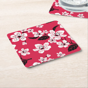 CHERRY BLOSSOM - SAKURA (RED) SQUARE PAPER COASTER