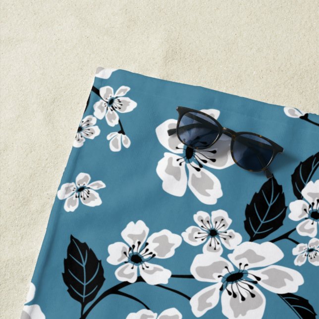 CHERRY BLOSSOM - SAKURA (SMOKY BLUE) BEACH TOWEL (In Situ)