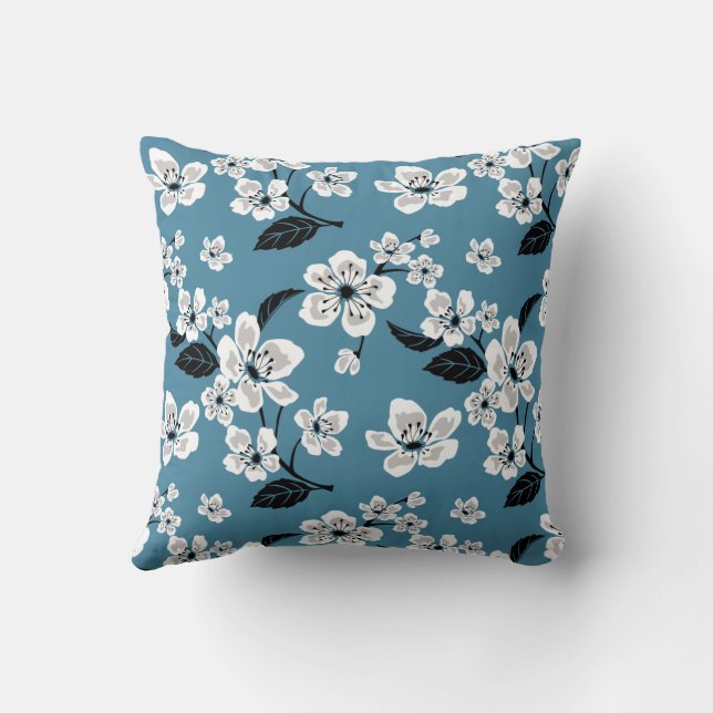 CHERRY BLOSSOM - SAKURA (SMOKY BLUE) CUSHION (Back)