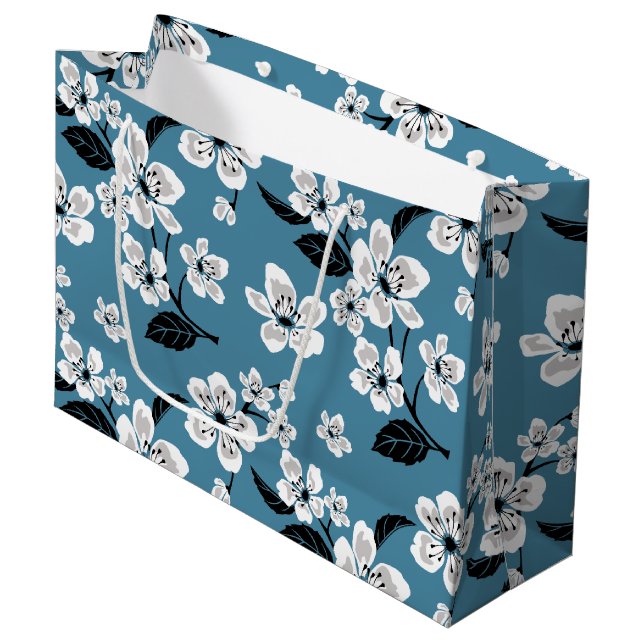 CHERRY BLOSSOM - SAKURA (SMOKY BLUE) LARGE GIFT BAG (Front Angled)