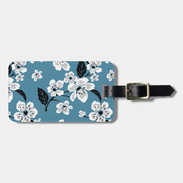 CHERRY BLOSSOM - SAKURA (SMOKY BLUE) LUGGAGE TAG (Front Horizontal)