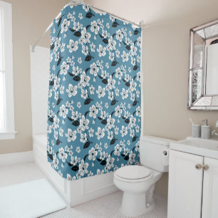 CHERRY BLOSSOM - SAKURA (SMOKY BLUE) SHOWER CURTAIN