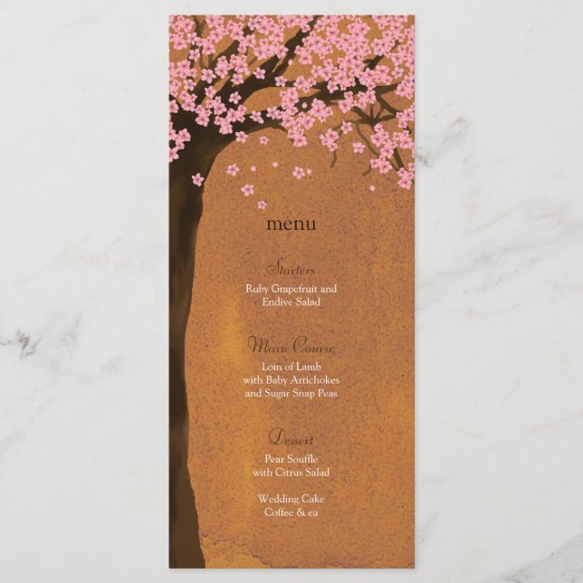 Cherry Blossom Sakura Sunset Watercolor Menu Card (Front)