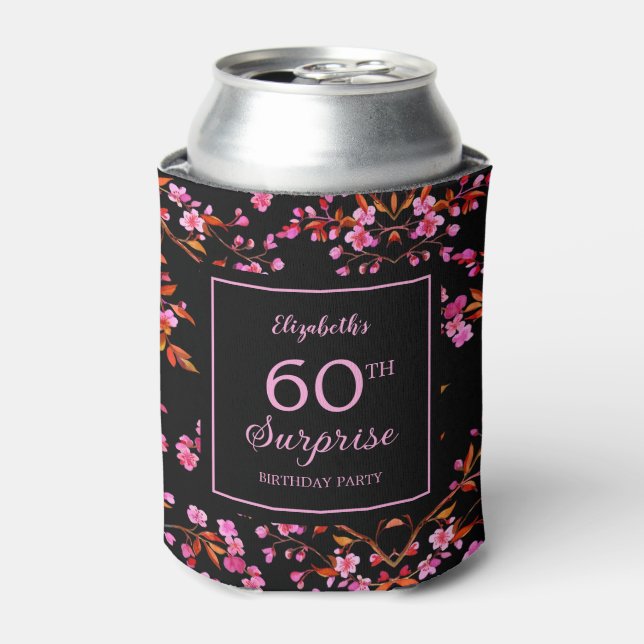 Cherry Blossom Sakura Surprise Black Birthday  Can Cooler (Can Front)