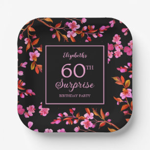 Cherry Blossom Sakura Surprise Black Birthday Paper Plate
