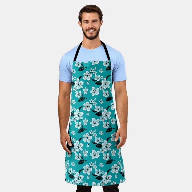 CHERRY BLOSSOM - SAKURA (TEAL) APRON (Worn)