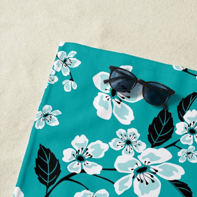 CHERRY BLOSSOM - SAKURA (TEAL) BEACH TOWEL (In Situ)