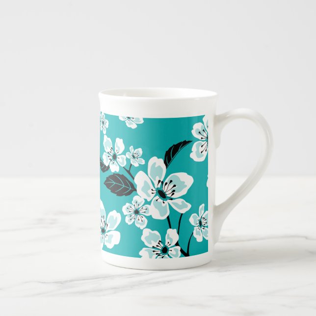 CHERRY BLOSSOM - SAKURA (TEAL) BONE CHINA MUG (Right)