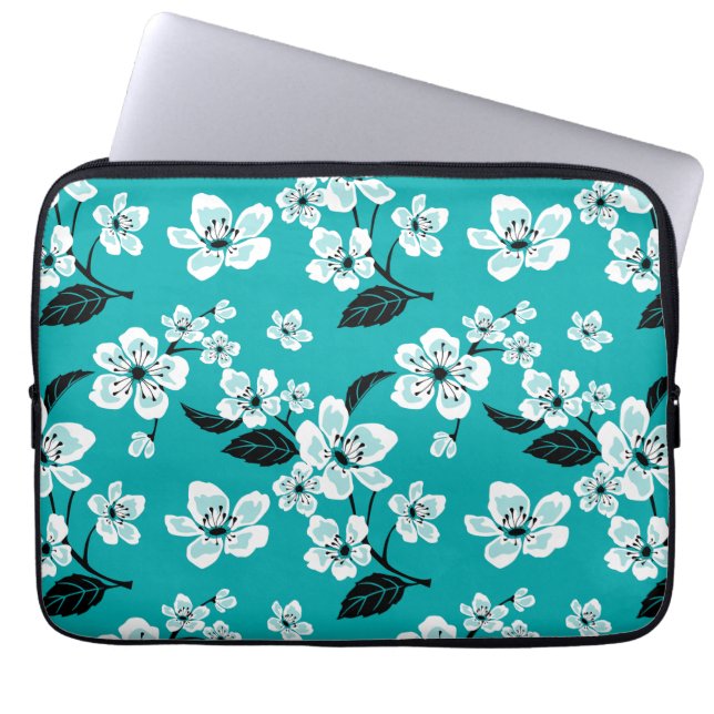 CHERRY BLOSSOM - SAKURA (TEAL) LAPTOP SLEEVE (Front)