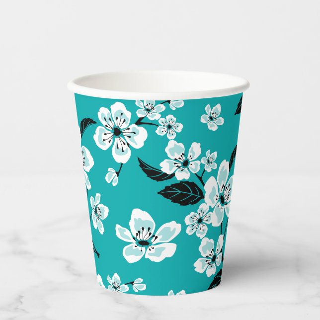CHERRY BLOSSOM - SAKURA (TEAL) PAPER CUPS (Front)