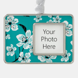 CHERRY BLOSSOM - SAKURA (TEAL) SILVER PLATED FRAMED ORNAMENT