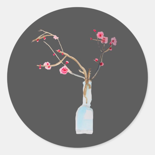Cherry Blossom sakura watercolor art Classic Round Sticker (Front)