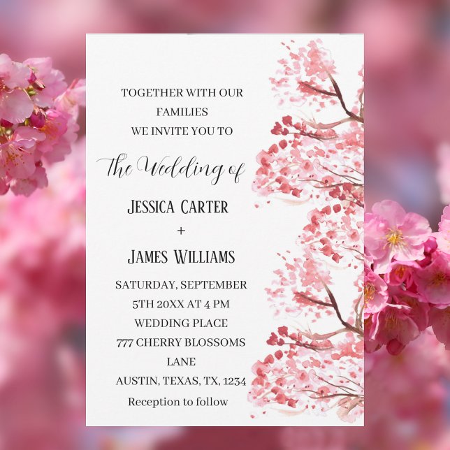 Cherry Blossom Sakura Watercolor Floral Wedding Invitation (Creator Uploaded)