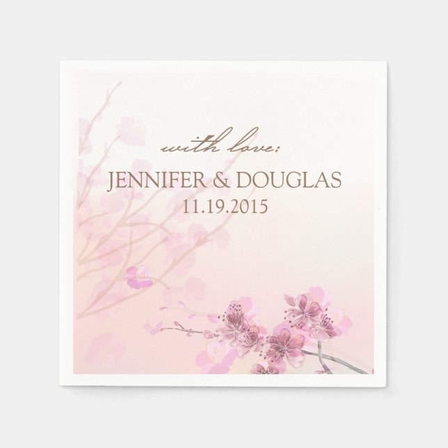 Cherry Blossom/Sakura Wedding Cocktail Napkin (Front)