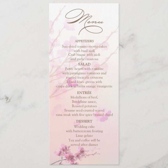 Cherry Blossom/Sakura Wedding Menu Cards (Front)
