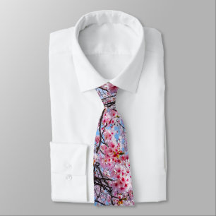 Cherry Blossom Sakuras Oriental Floral Natural Tie