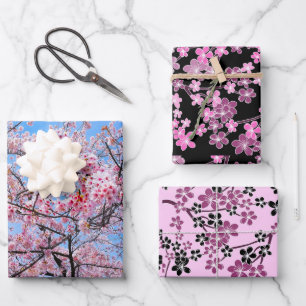 Cherry Blossom Sakuras Oriental Floral Pattern Wrapping Paper Sheet