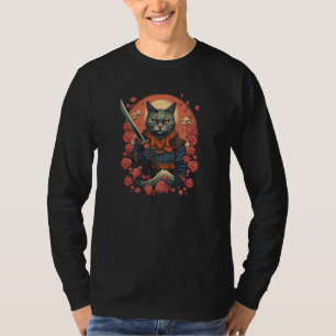 Cherry Blossom Samurai Cat Classic Japanese Style  T-Shirt