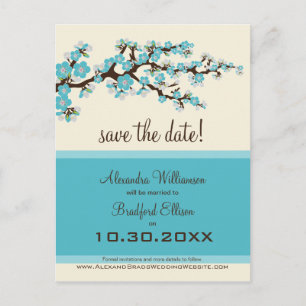 Cherry Blossom Save the Date Postcard (aqua)