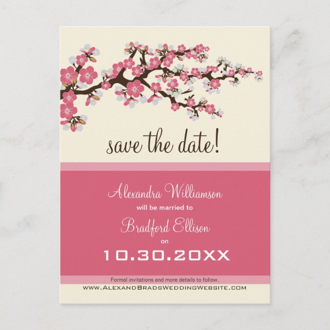 Cherry Blossom Save the Date Postcard (pink) (Front)