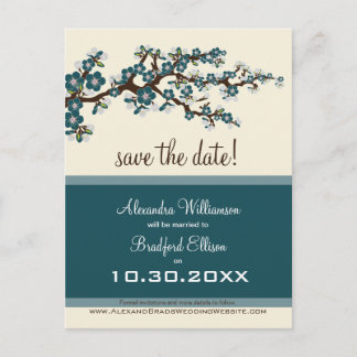 Cherry Blossom Save the Date Postcard (teal)